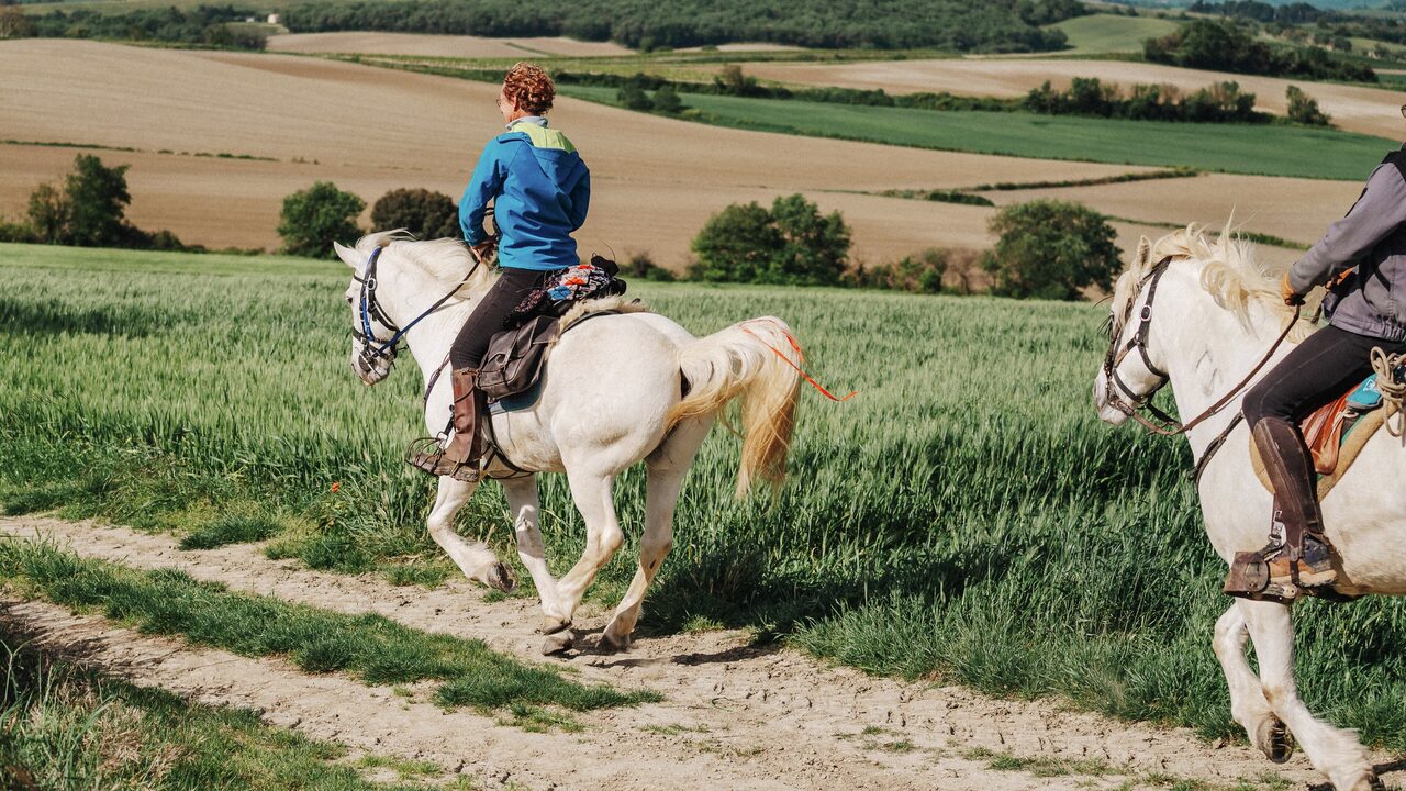 Jinetes por un camino del Aude